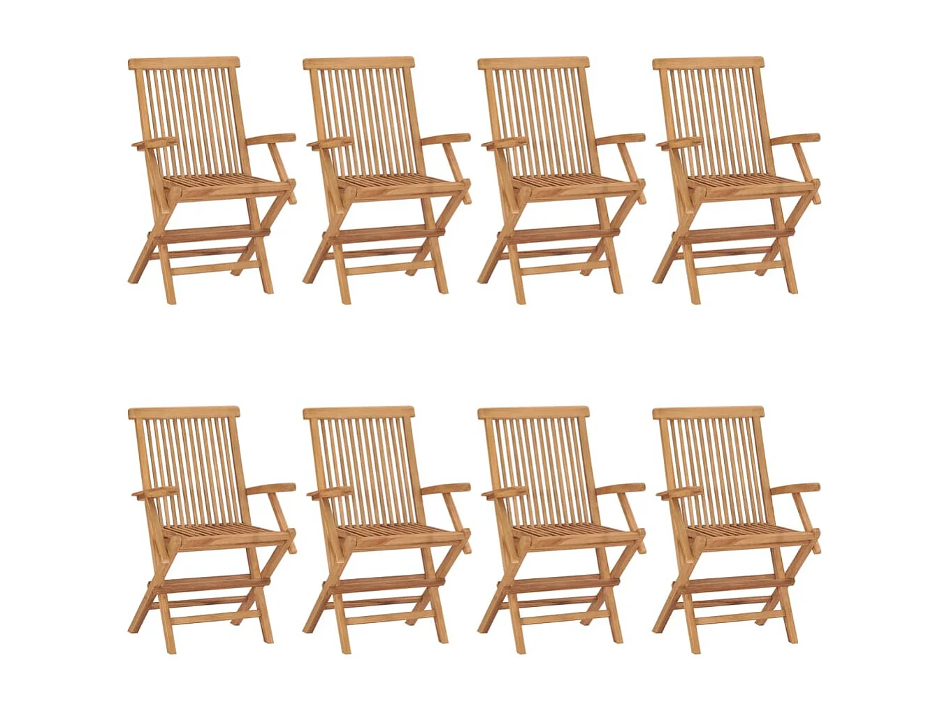 Set di 8 sedie da giardino con cuscini verde brillante in teak massiccio