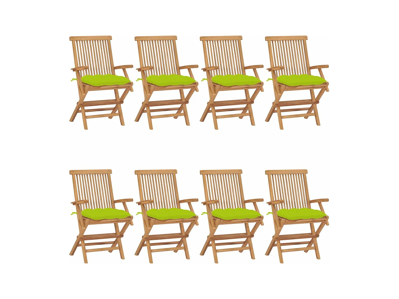 Chaises de jardin avec coussins vert vif lot de 8 Teck massif
