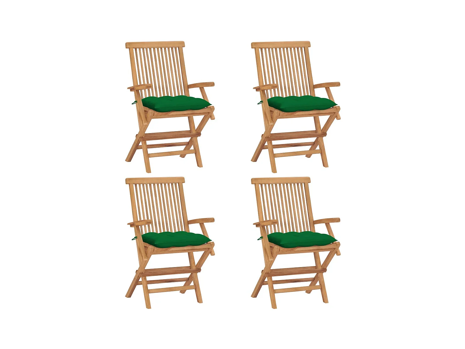 Chaises de jardin avec coussins vert 4 pcs Bois de teck massif