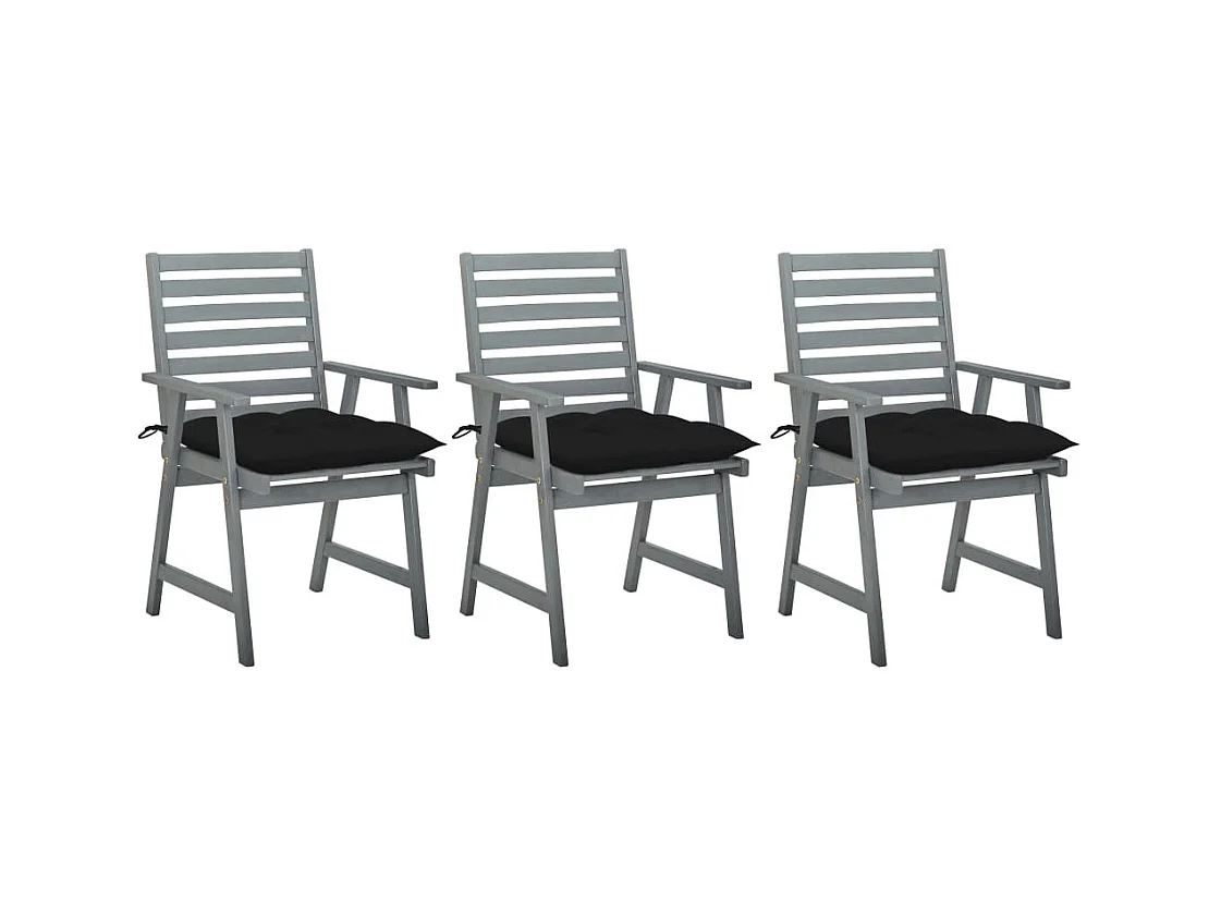 3 sedie da pranzo da esterno con cuscini in massello di acacia