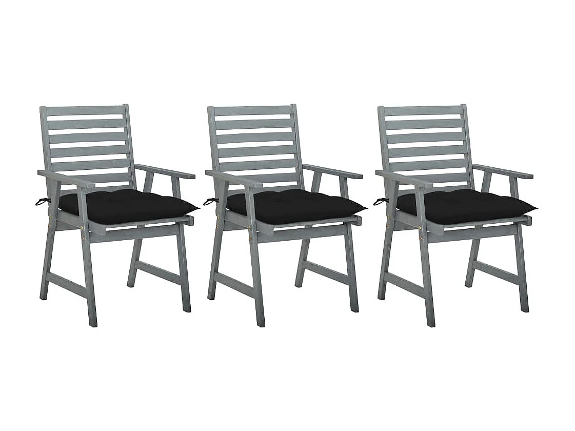 Chaises à dîner d'extérieur 3 pcs avec coussins Acacia massif