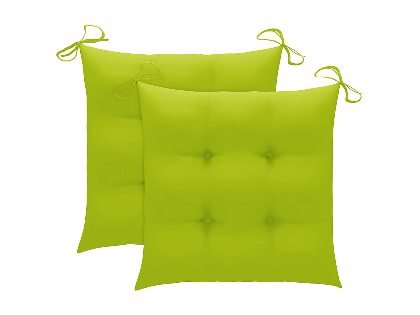 2 Stück Gartenstühle mit hellgrünen Kissen. Massives Teakholz