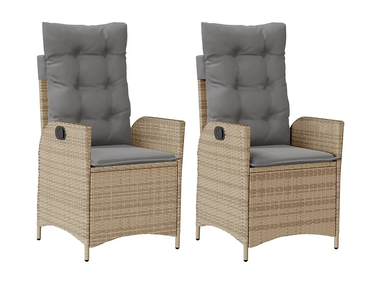 Chaises inclinables jardin lot de 2 et coussins résine tressée