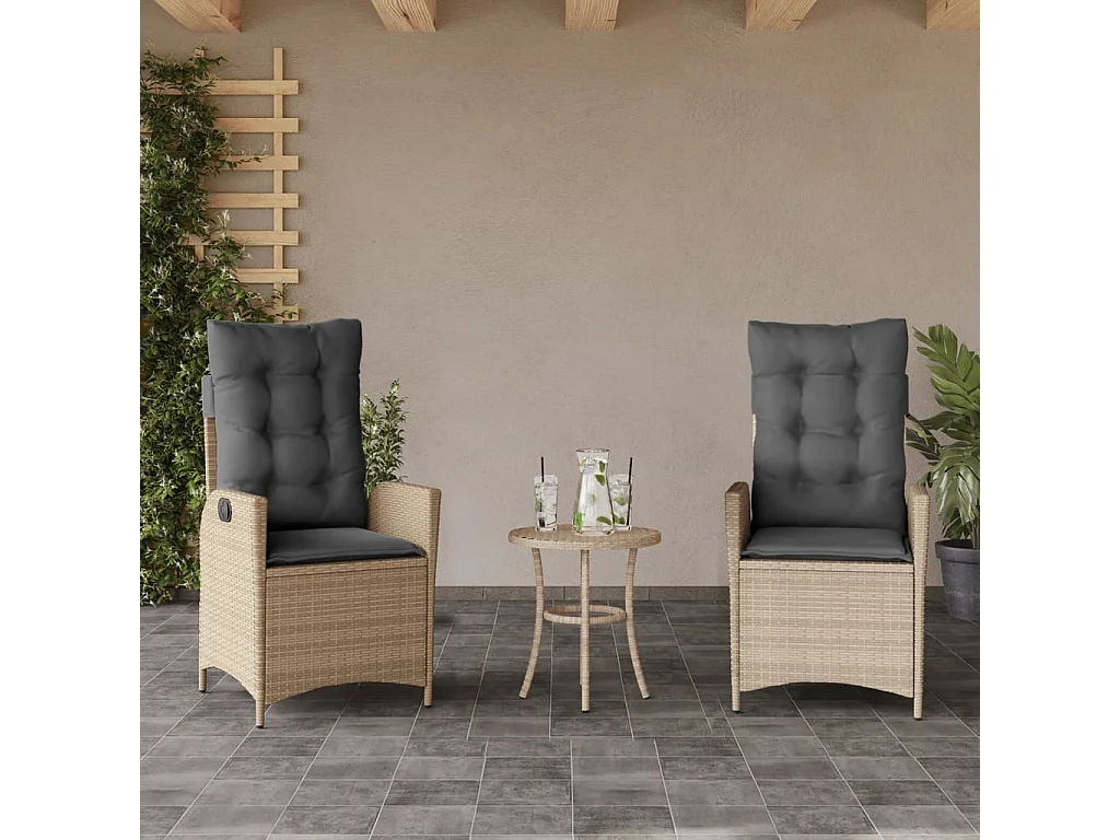 Set di 2 sedie da giardino reclinabili e cuscini in resina intrecciata