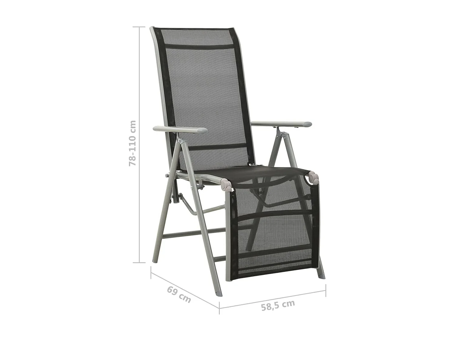 Chaise de jardin inclinable textilène et aluminium argenté