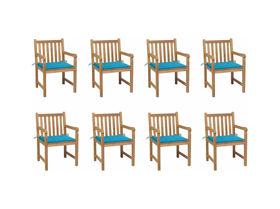 Tuinstoelen 8 stuks met blauwe kussens Massief teakhout