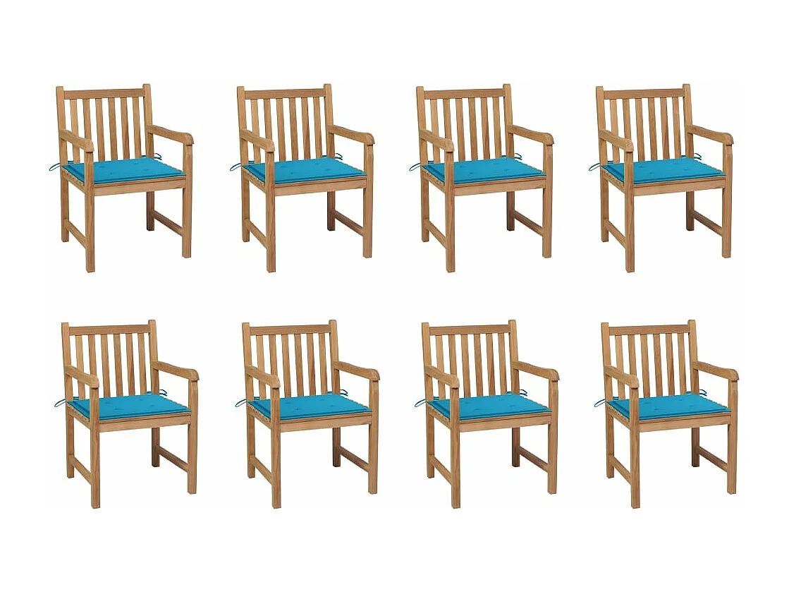 Cadeiras de jardim 8 peças com almofadas azuis Madeira maciça de teca