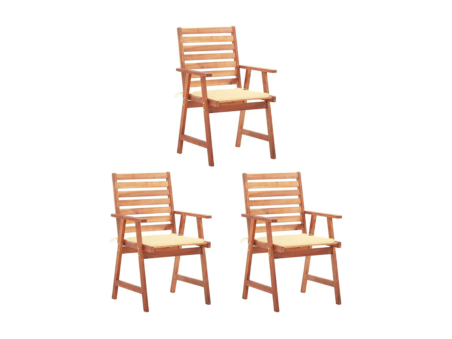 Chaises à dîner d'extérieur 3 pcs avec coussins Acacia massif
