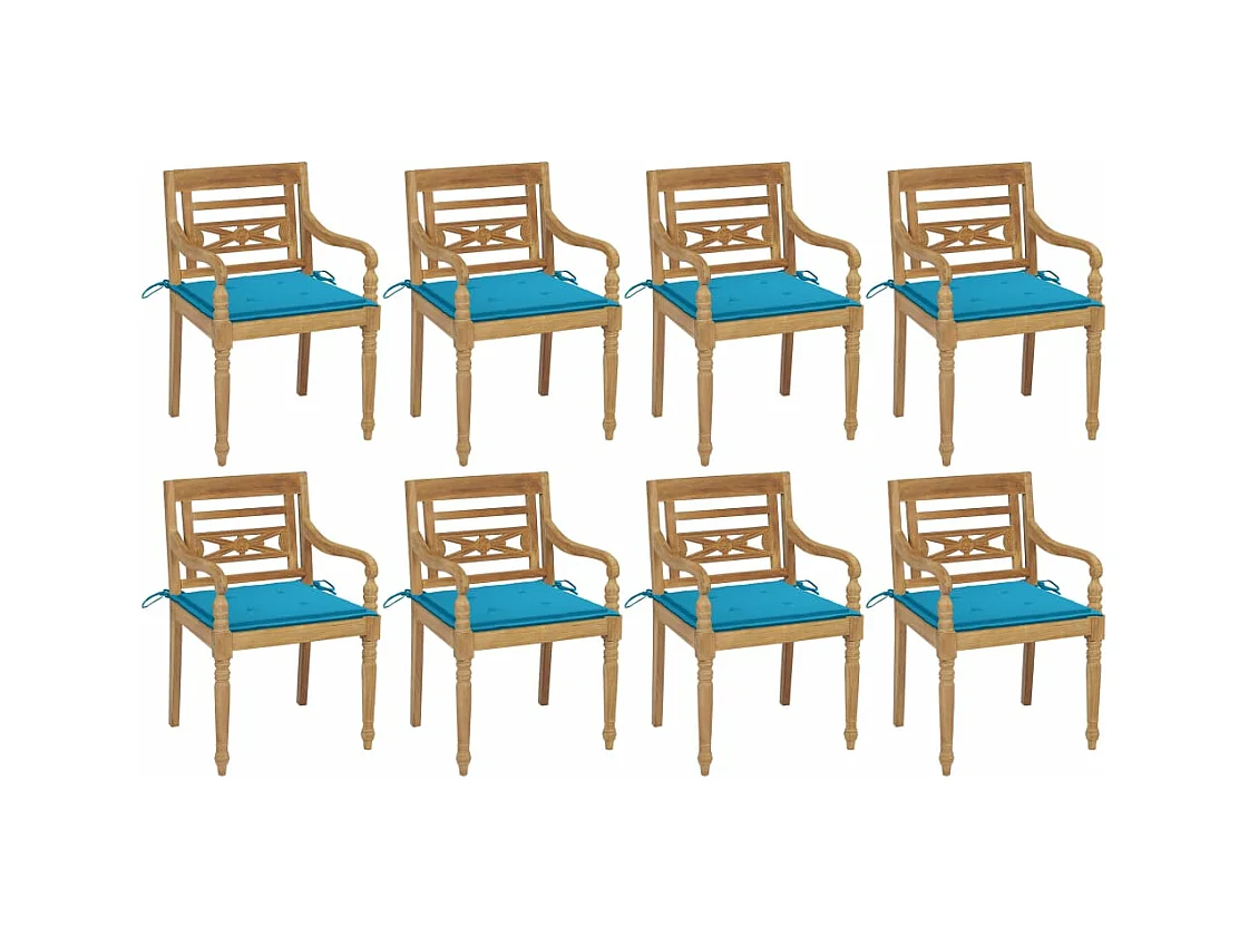 Batavia stoelen met kussens 8 stuks Massief teakhout
