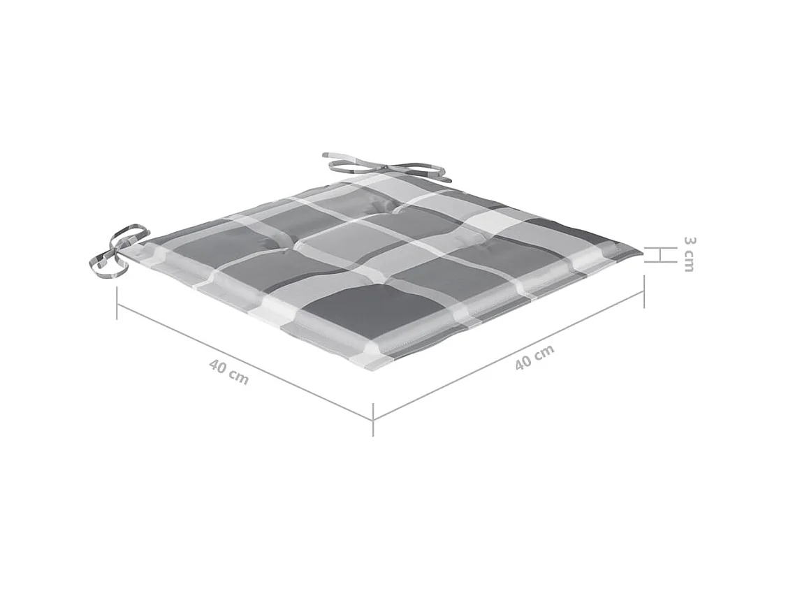 Chaises de jardin 2 pcs avec coussins à carreaux gris Teck