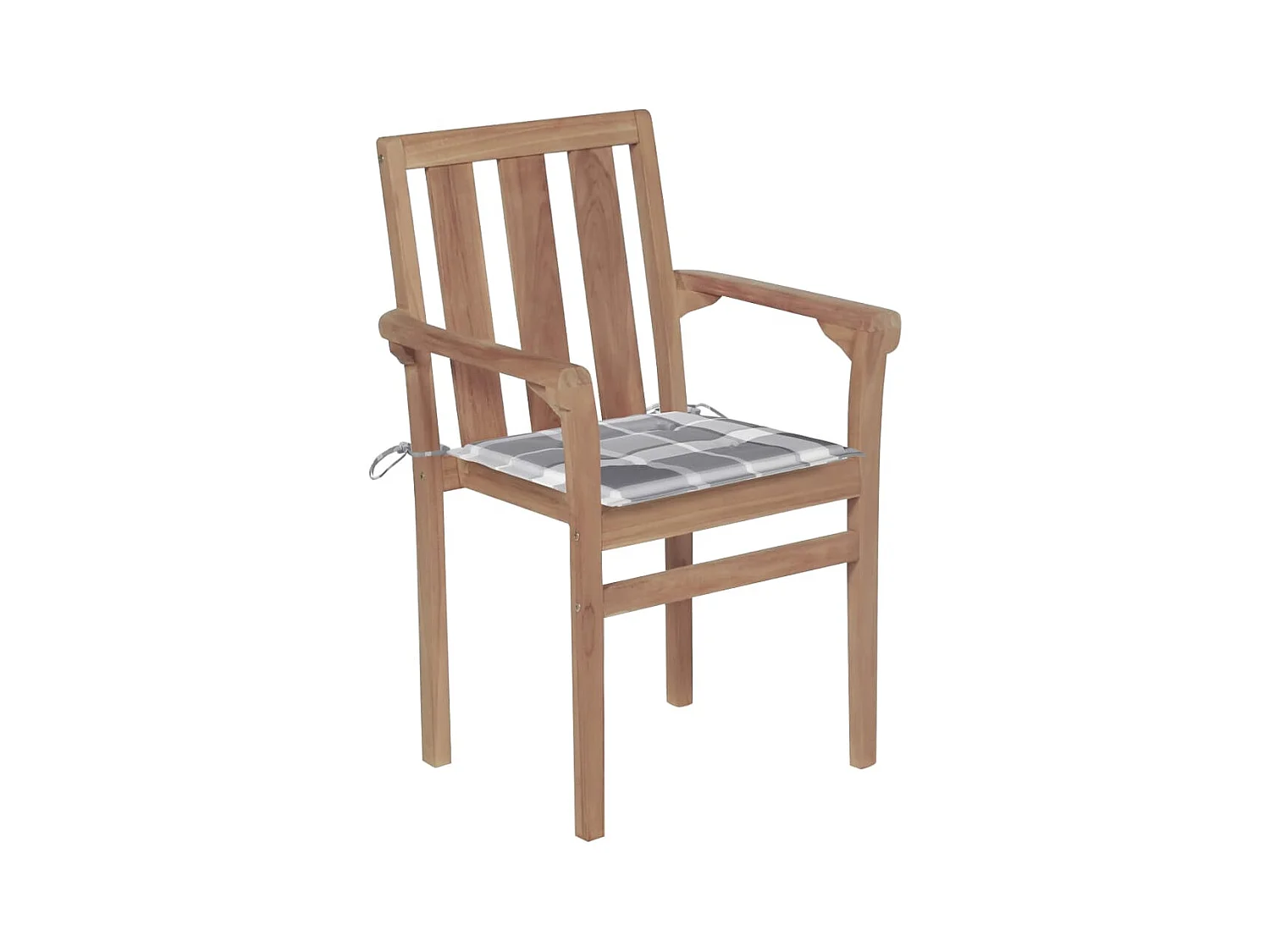 Chaises de jardin 2 pcs avec coussins à carreaux gris Teck