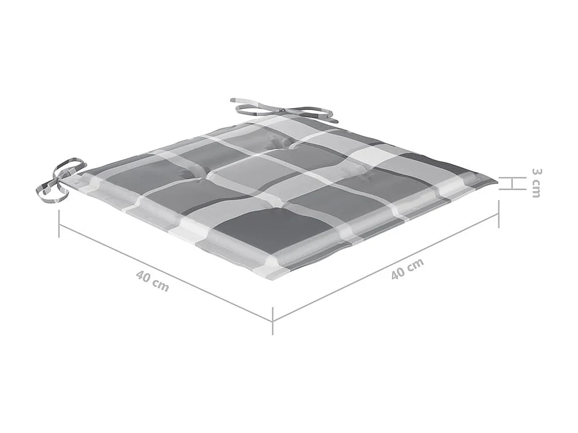 Chaises de jardin 2 pcs avec coussins à carreaux gris Teck