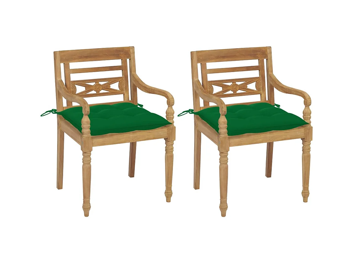 Chaises Batavia 2 pcs avec coussins verts Bois de teck massif