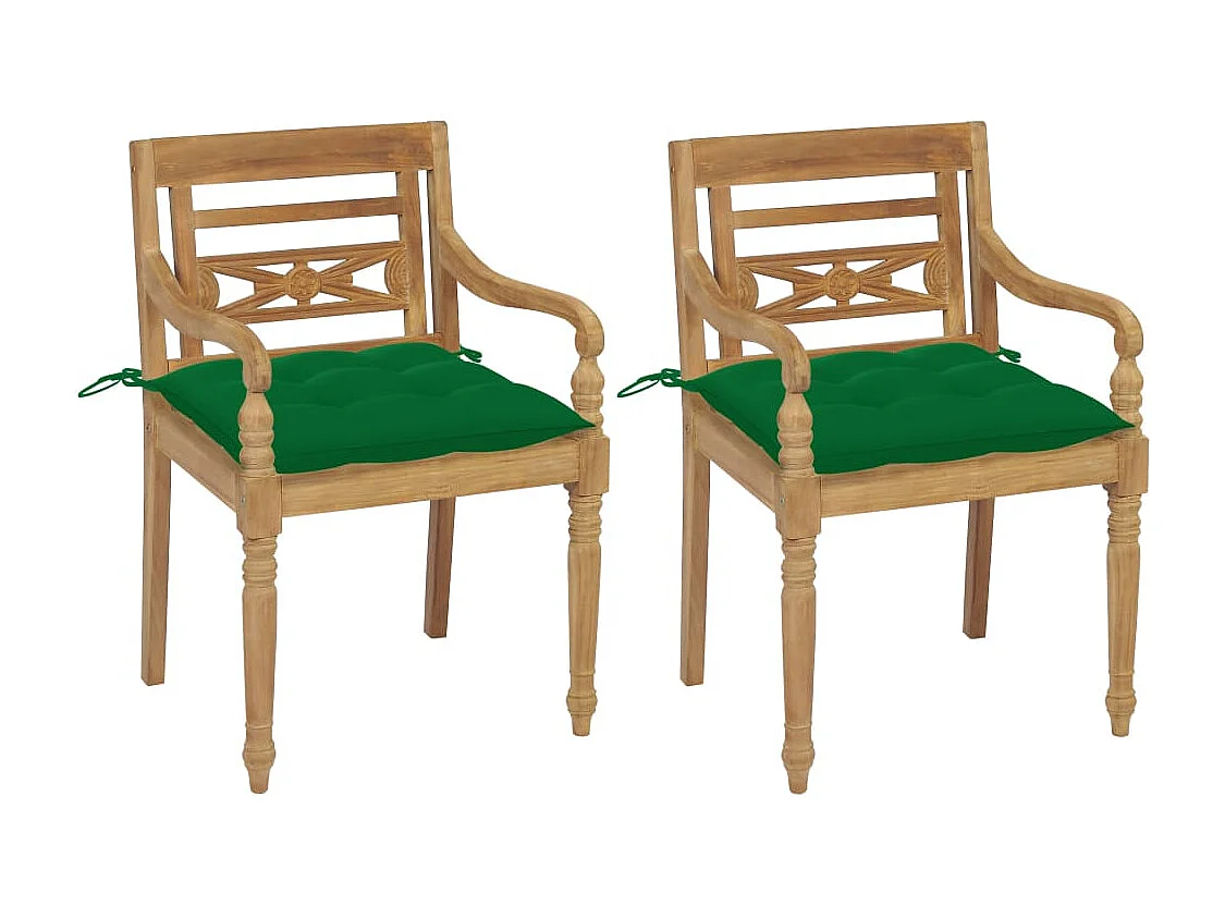 Chaises Batavia 2 pcs avec coussins verts Bois de teck massif