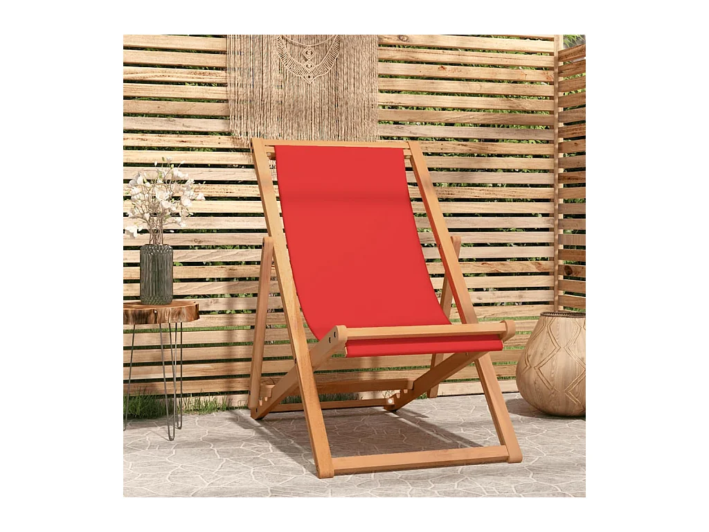 Chaise de plage pliable Bois de teck solide rouge