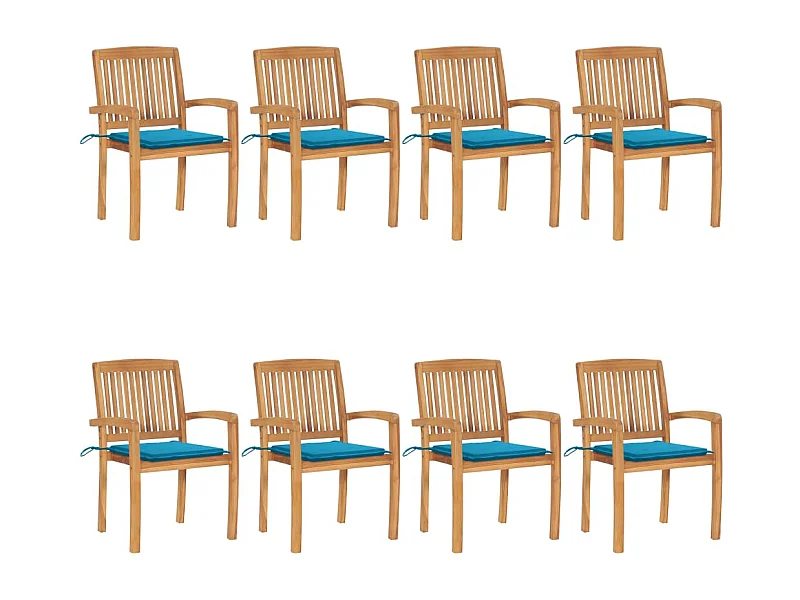 Sillas de jardín apilables con cojines 8 piezas Teca maciza