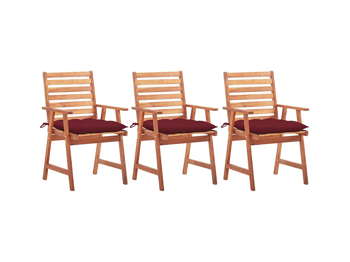 Chaises à dîner d'extérieur 3 pcs avec coussins Acacia massif