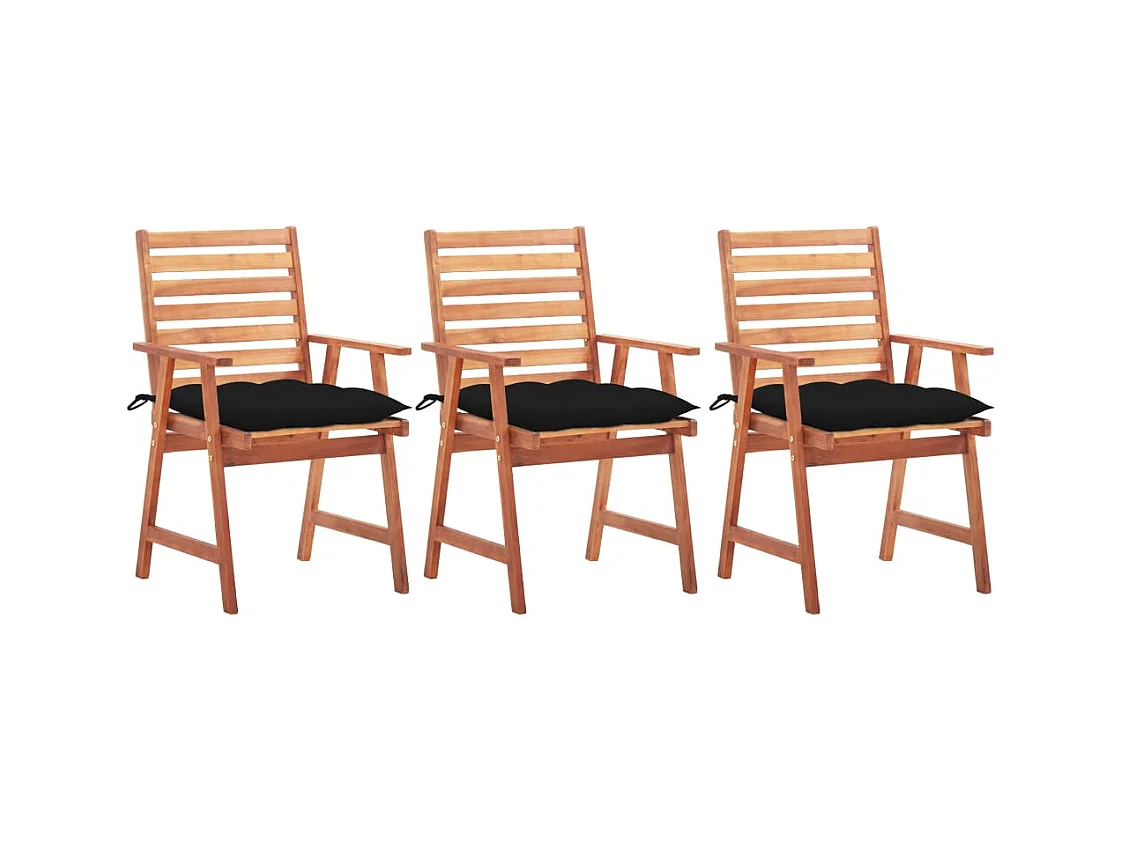Chaises à dîner d'extérieur 3 pcs avec coussins Acacia massif