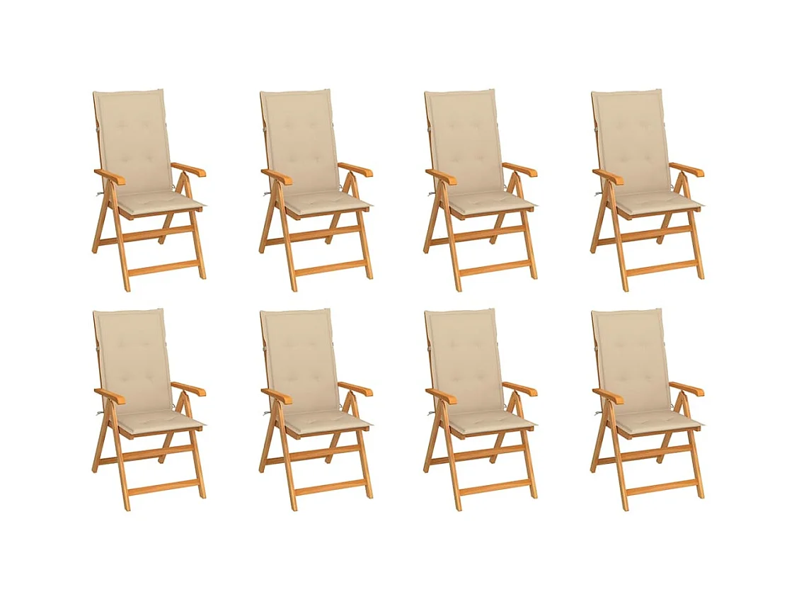 Liggende tuinstoelen en kussens set van 8 massief teakhout