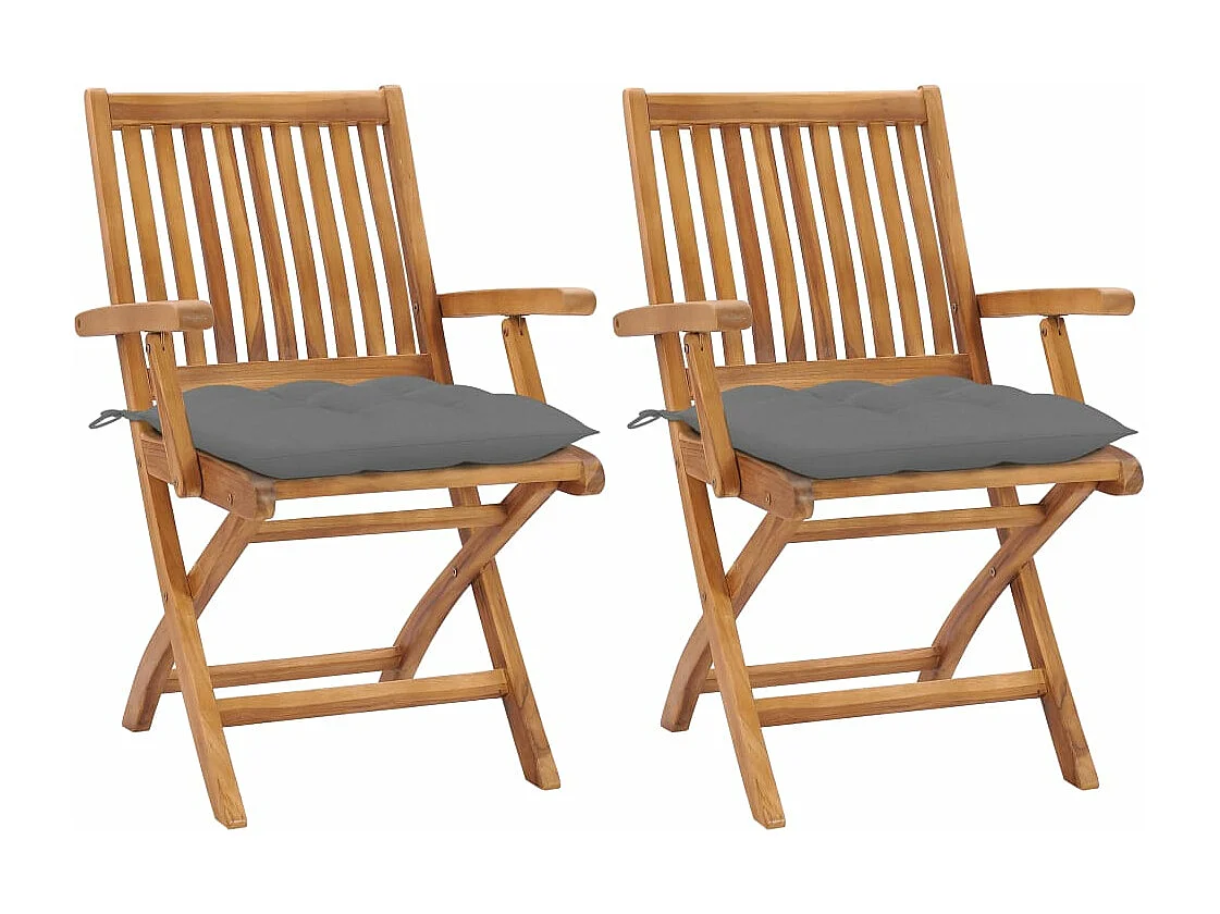 Sedie da giardino 2 pezzi con cuscini grigi Legno massello di teak