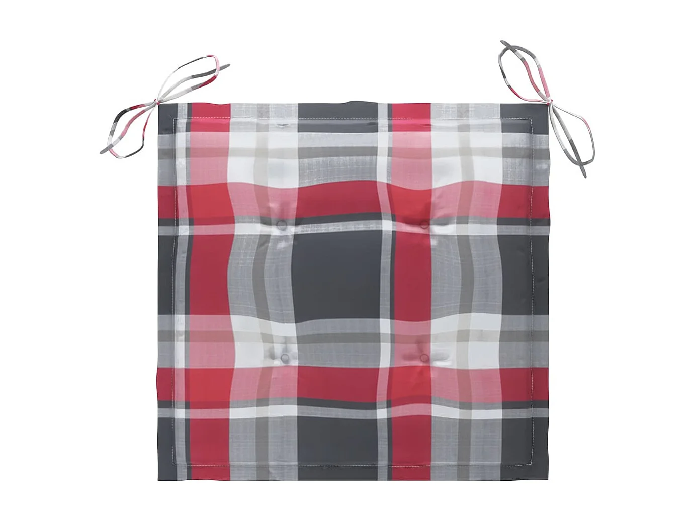 Gartenstühle und rot karierte Kissen 8 Stück. Massives Teakholz