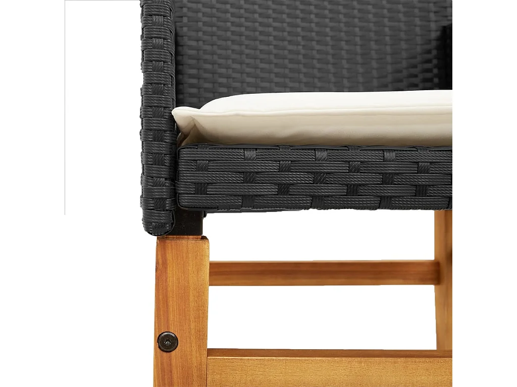 Chaises de jardin coussins lot de 2 noir résine tressée et bois