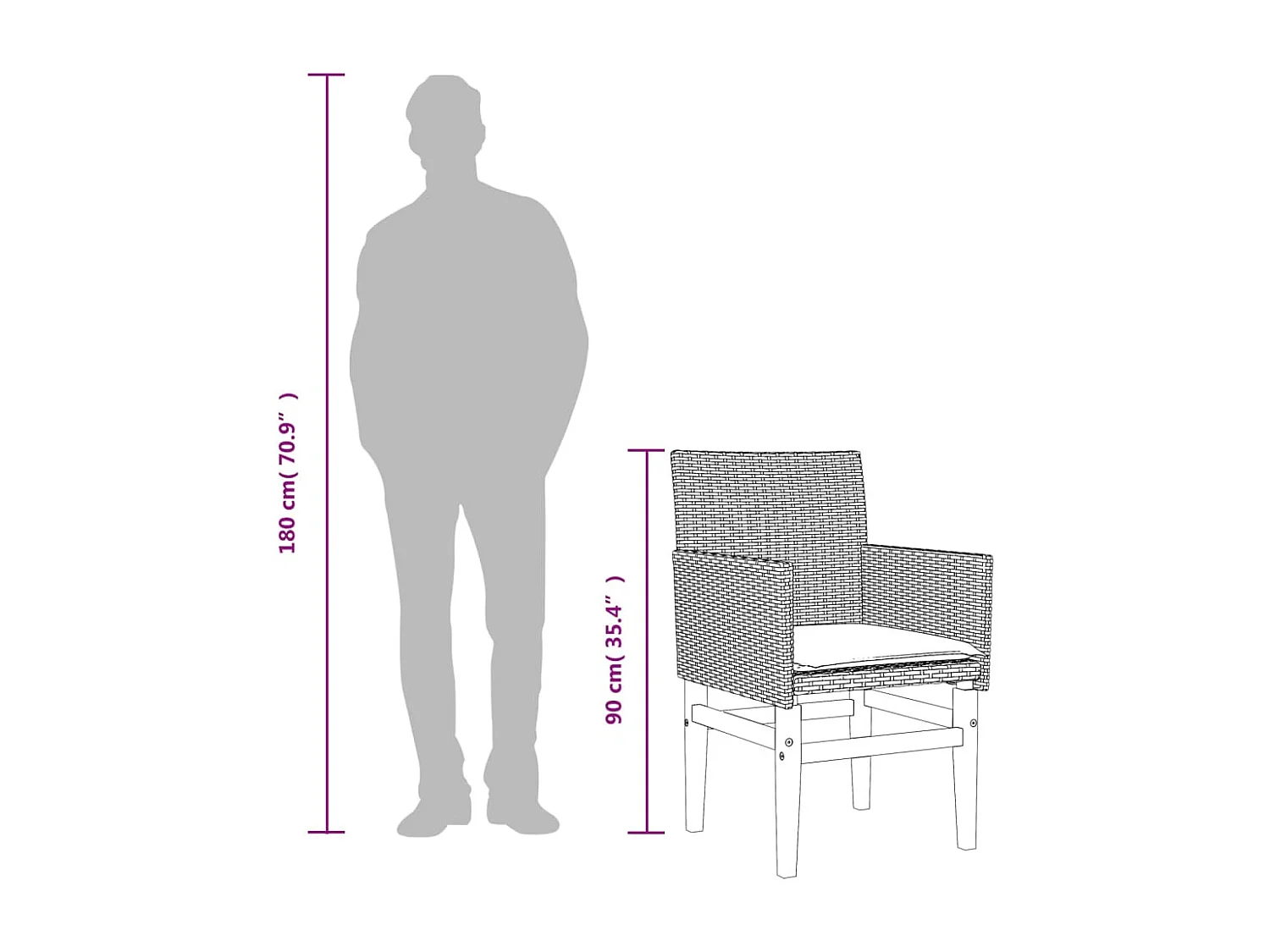 Chaises de jardin coussins lot de 2 noir résine tressée et bois