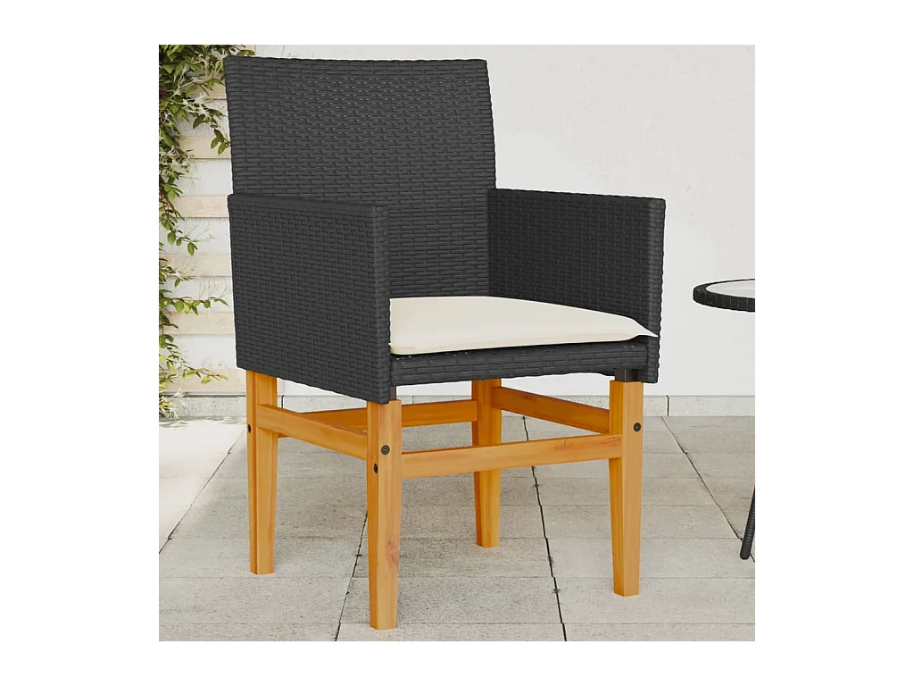 Set di 2 cuscini per sedie da giardino in resina intrecciata nera e legno