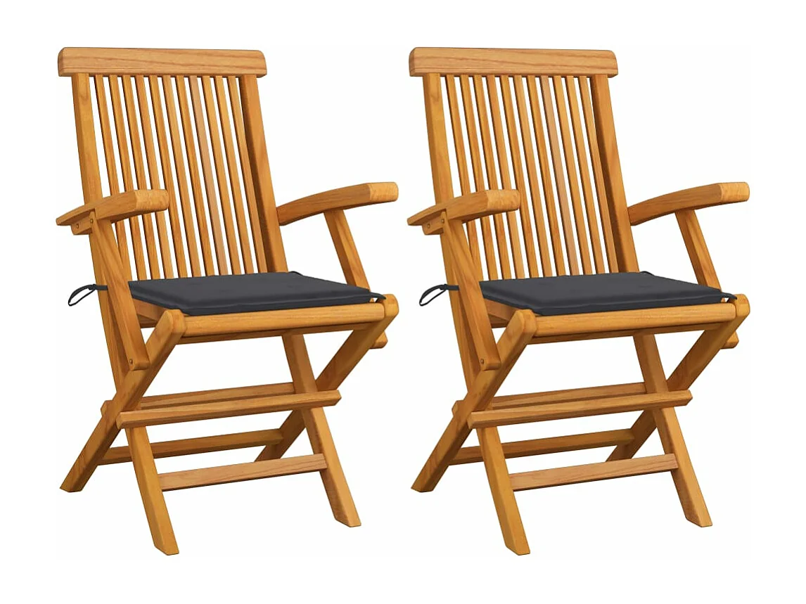 Chaises de jardin et coussins anthracite lot de 2 Bois de teck