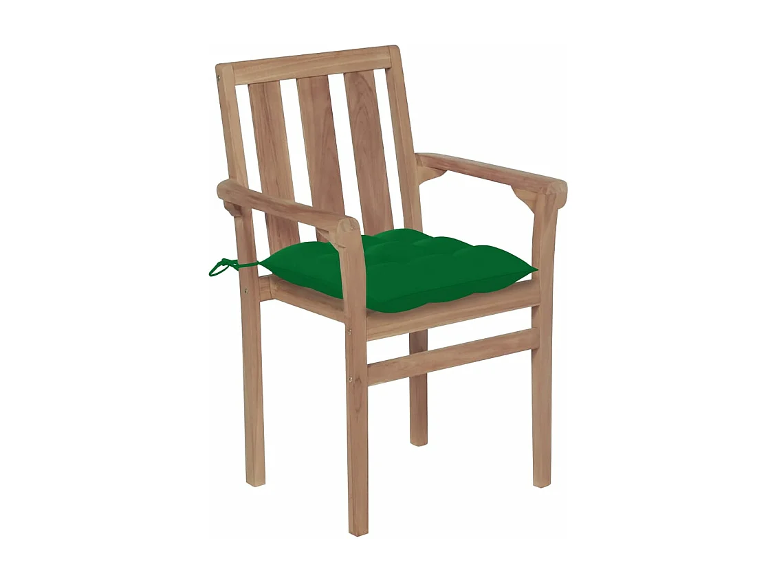 Chaises de jardin 2 pcs avec coussins vert Bois de teck massif