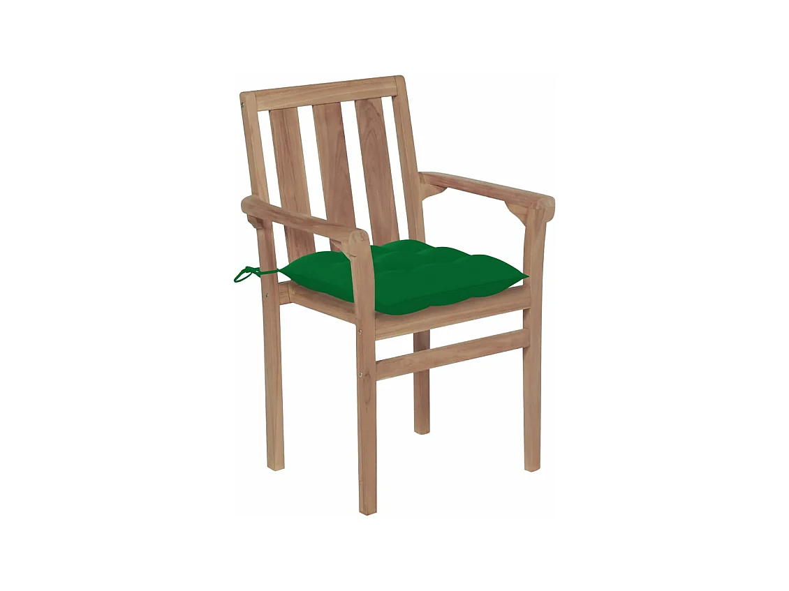 Tuinstoelen 2 stuks met groene kussens Massief teakhout