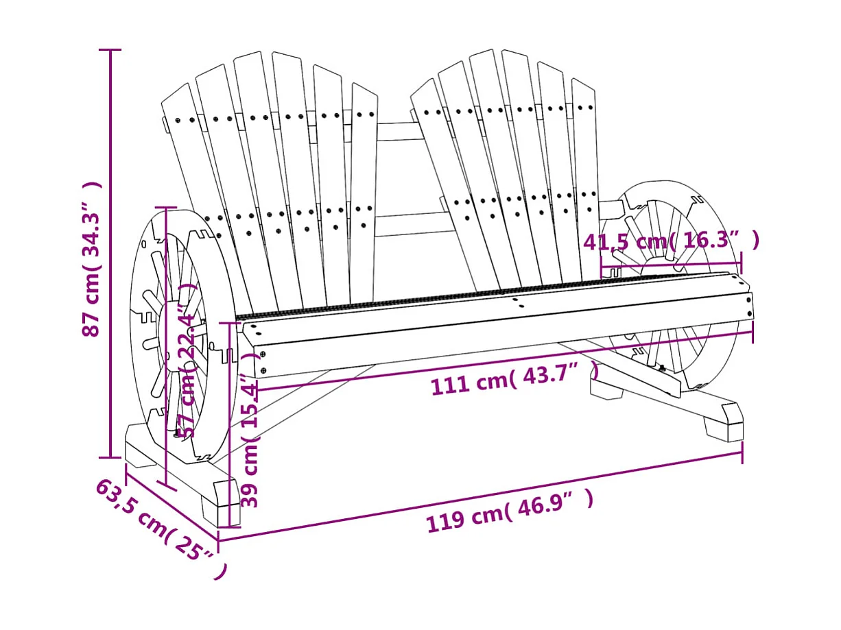 Sedia da giardino Adirondack 2 posti in legno massello di abete