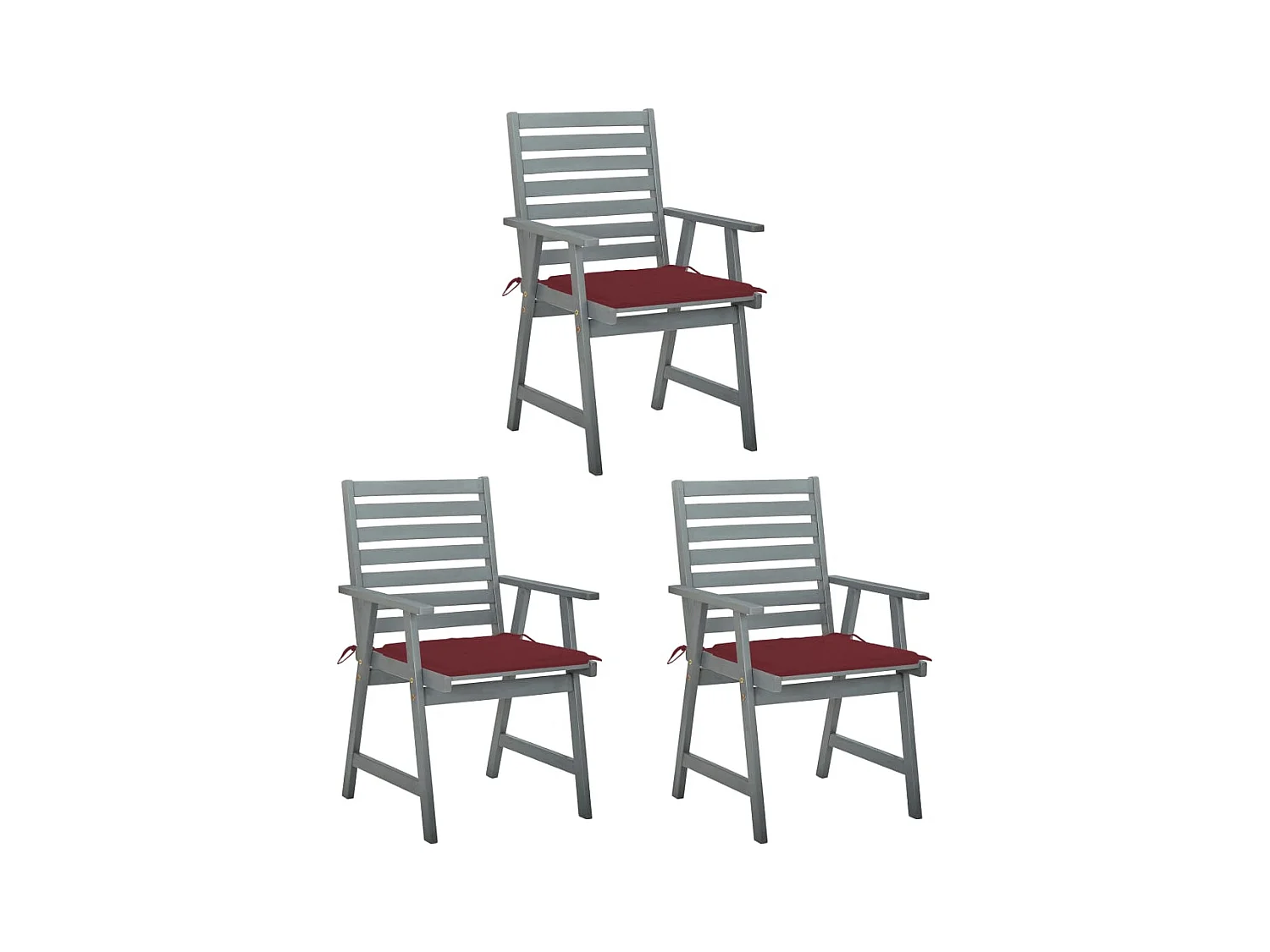 3 Stück Outdoor-Esszimmerstühle mit Kissen aus massiver Akazie
