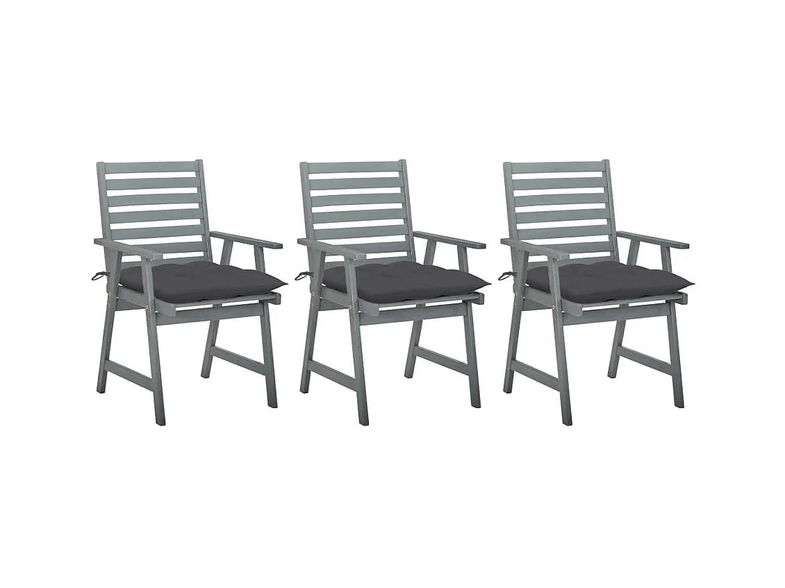 3 Stück Outdoor-Esszimmerstühle mit Kissen aus massiver Akazie