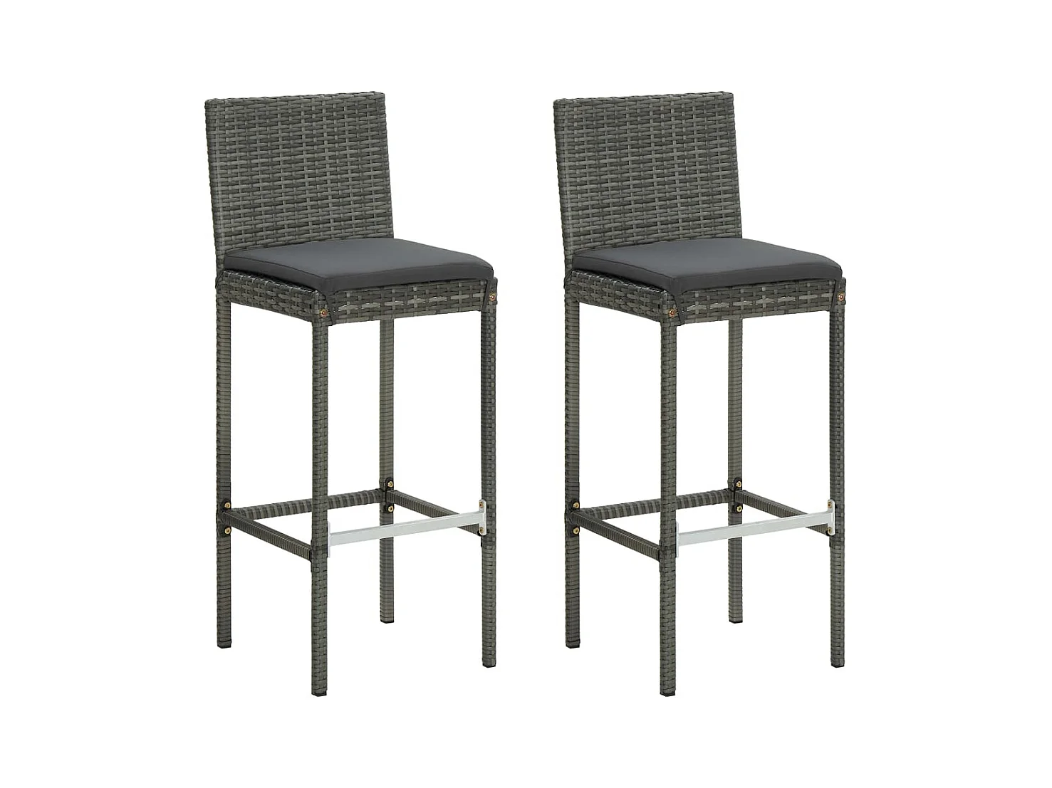 Set di 2 sgabelli da bar e cuscini da giardino in resina intrecciata