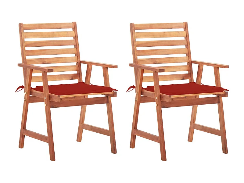Chaises à dîner d'extérieur 2 pcs avec coussins Acacia massif