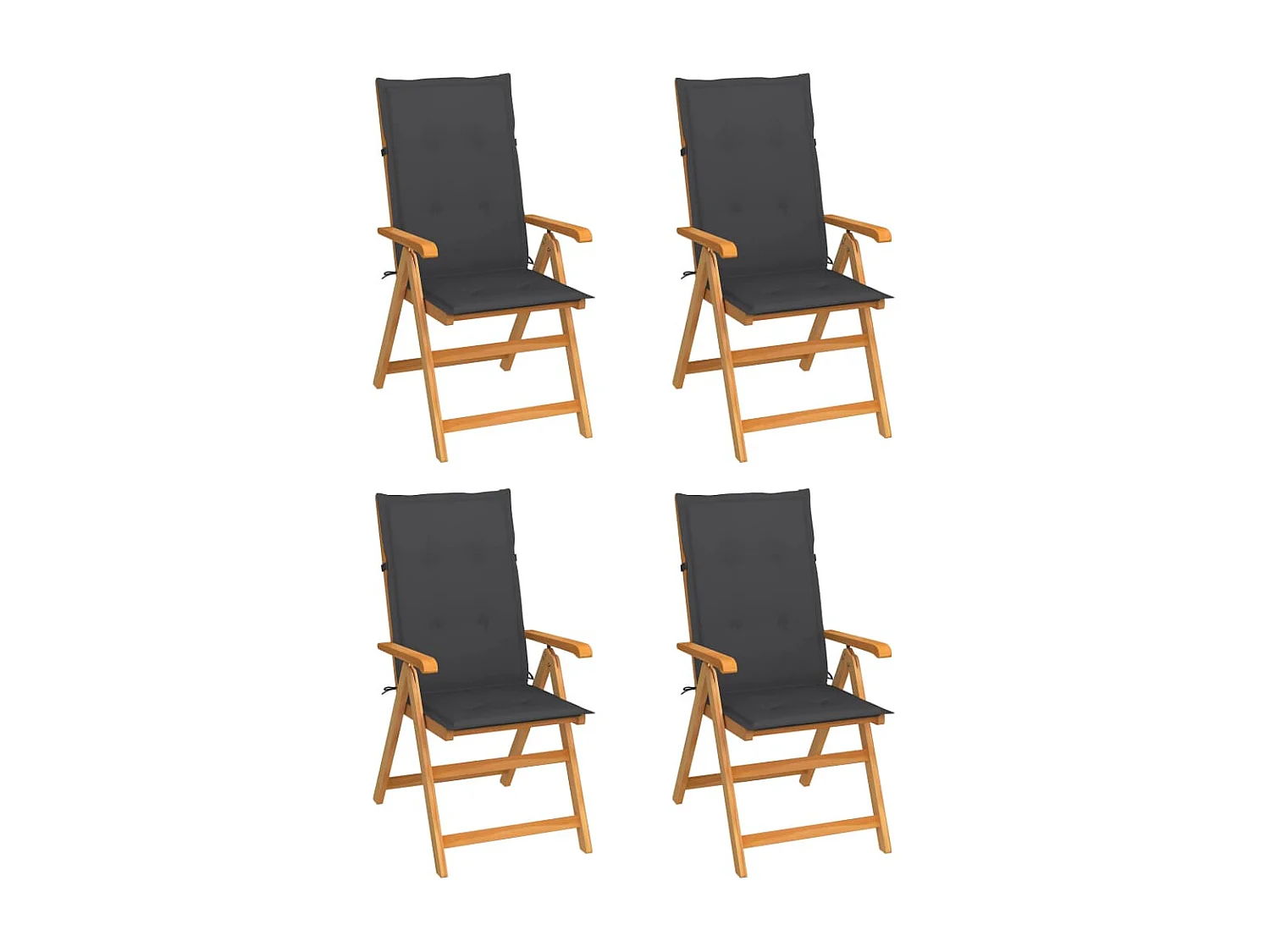 Chaises de jardin lot de 4 avec coussins anthracite Teck solide