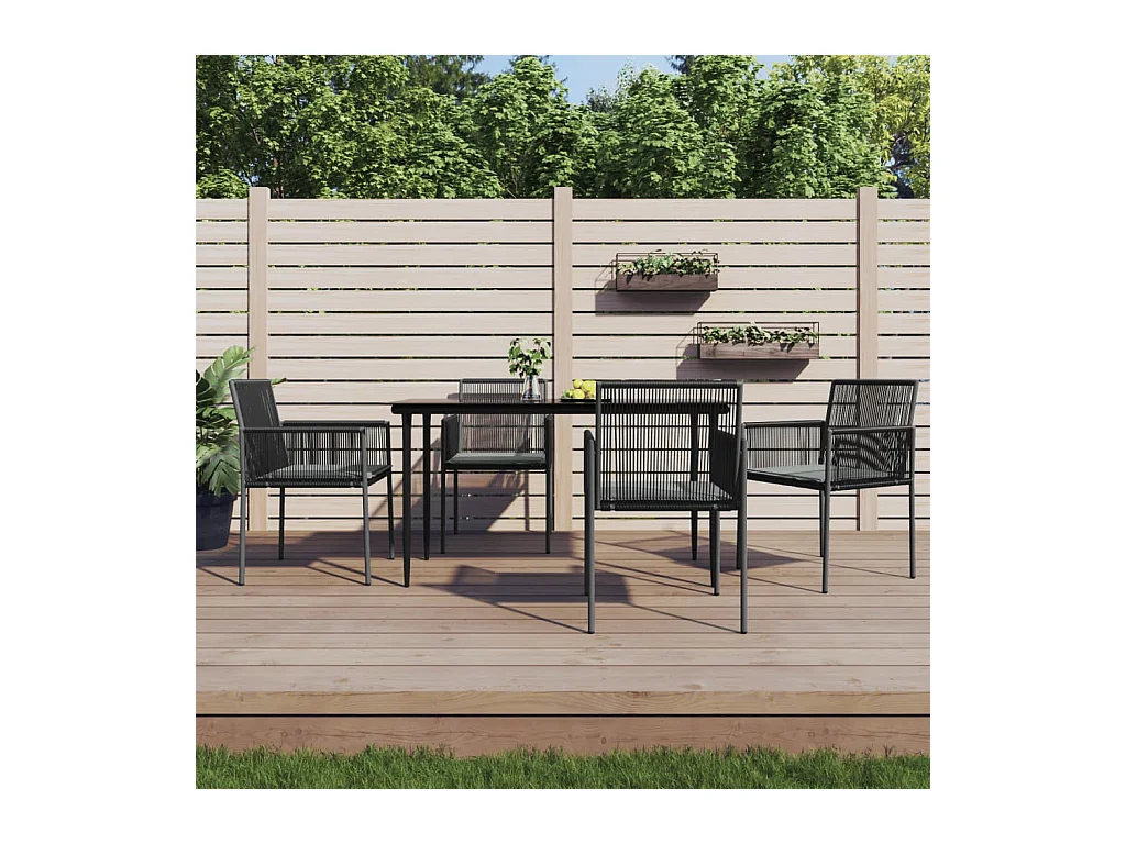 Set di 4 sedie e cuscini da giardino neri 54x60,5x83,5 cm