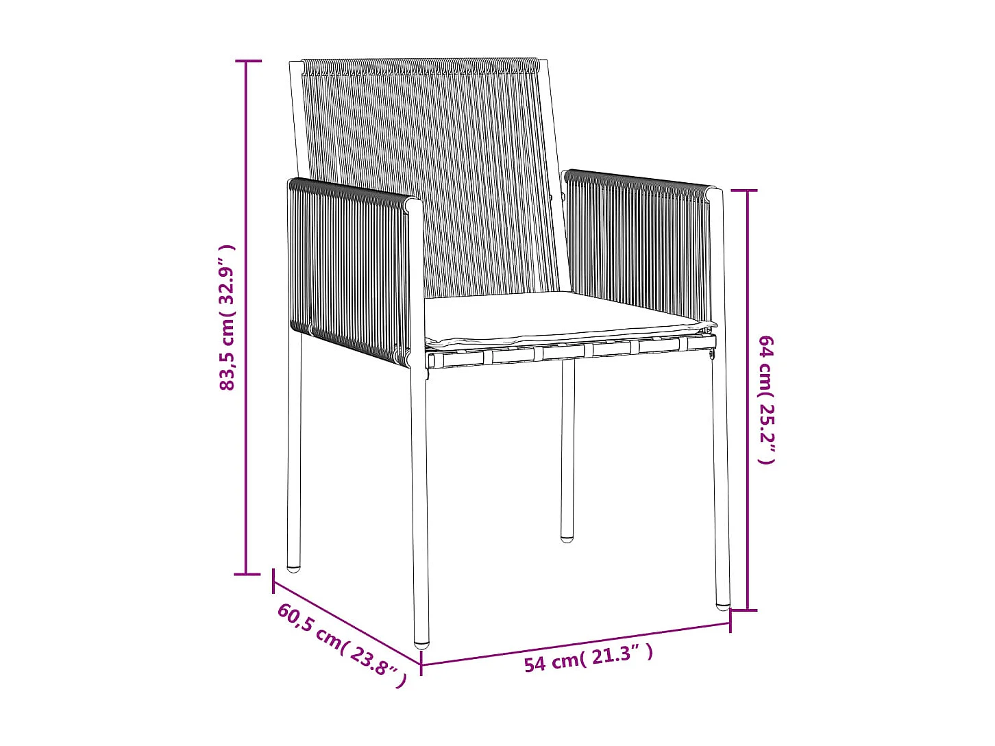 Chaises de jardin et coussins lot de 4 noir 54x60,5x83,5 cm