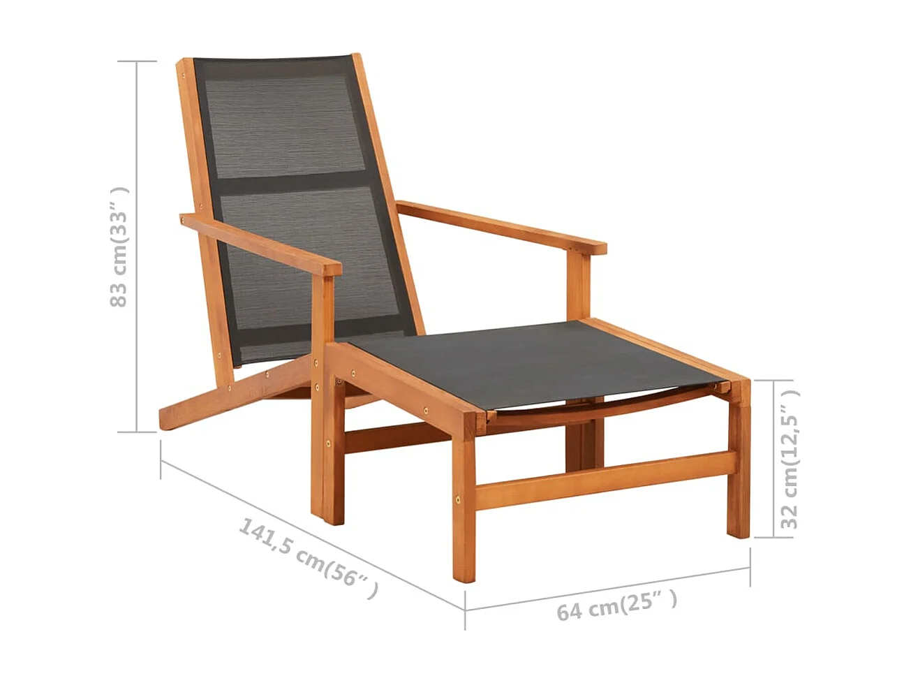 Chaise de jardin et repose-pied Eucalyptus solide et textilène