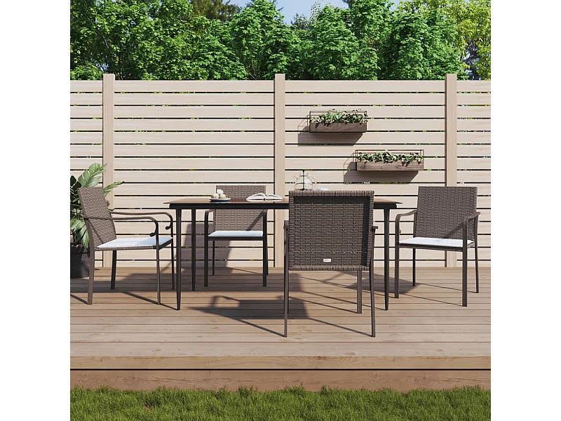 Set di 4 sedie e cuscini da giardino in rattan marrone 56x59x84 cm