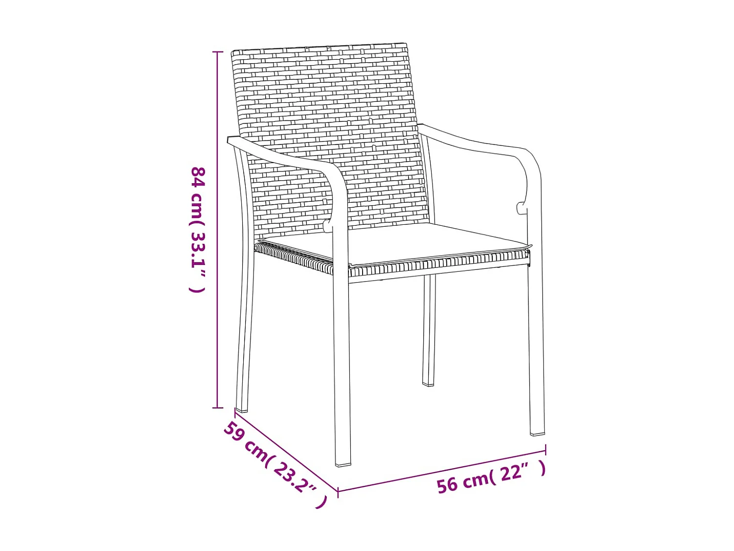 Gartenstühle und Kissen, 4er-Set, braun, 56 x 59 x 84 cm, Rattan