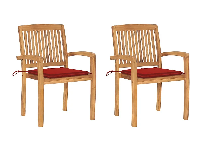 Sedie da giardino 2 pezzi con cuscini rossi Legno massello di teak