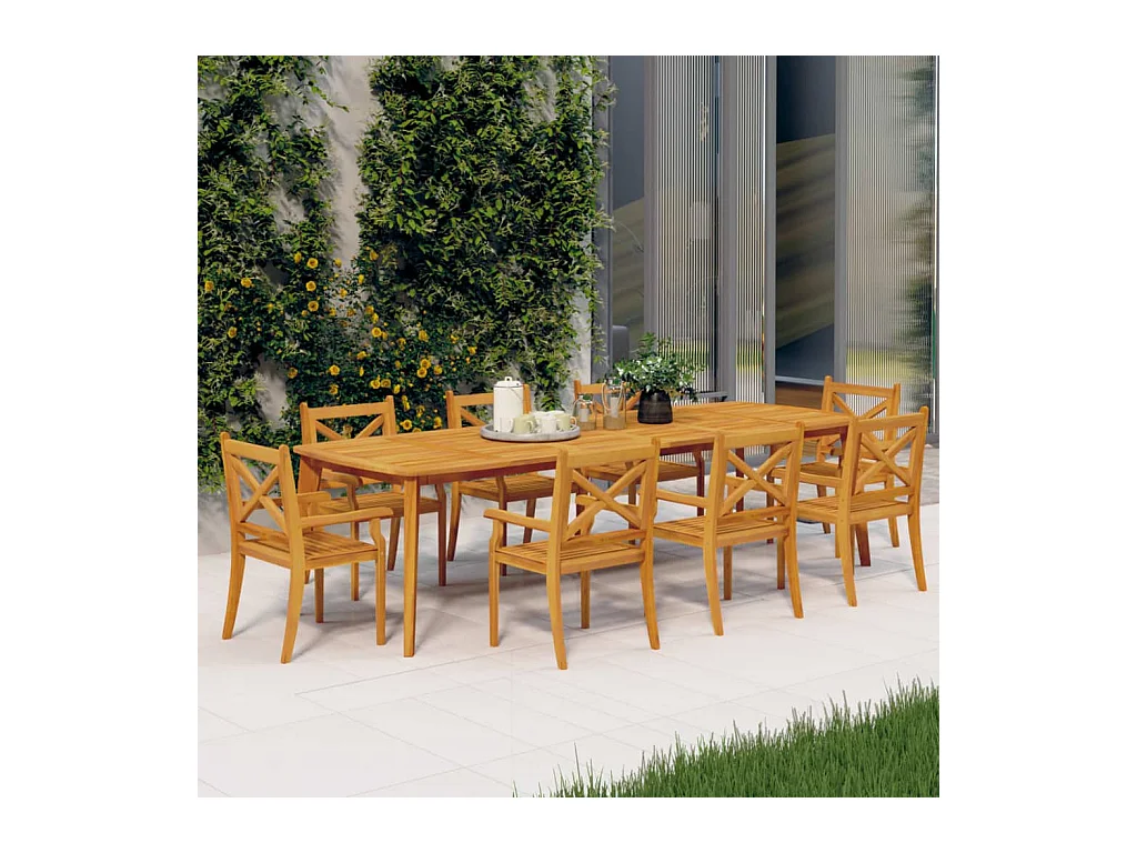 Set di 8 sedie da pranzo per esterno. Legno massello di acacia