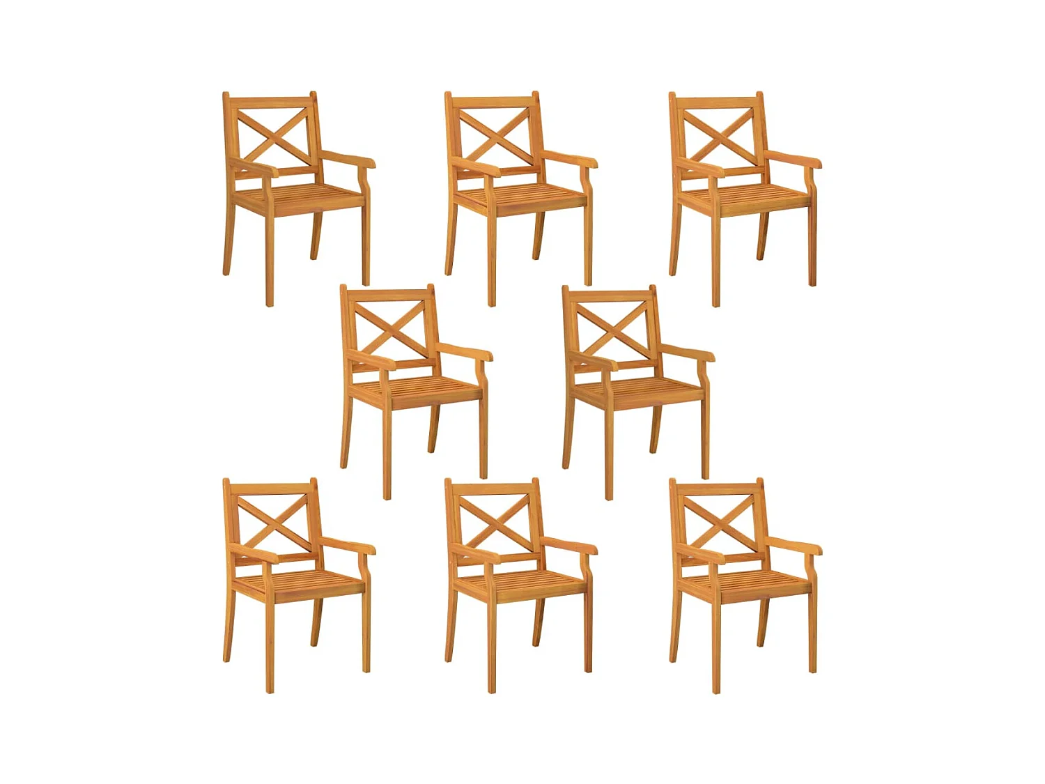 Set di 8 sedie da pranzo per esterno. Legno massello di acacia