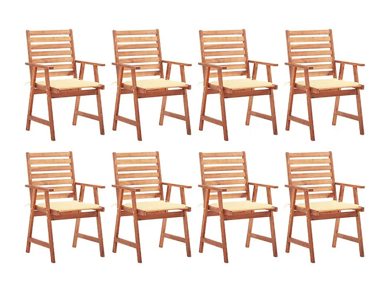 Chaises à dîner d'extérieur 8 pcs avec coussins Acacia massif