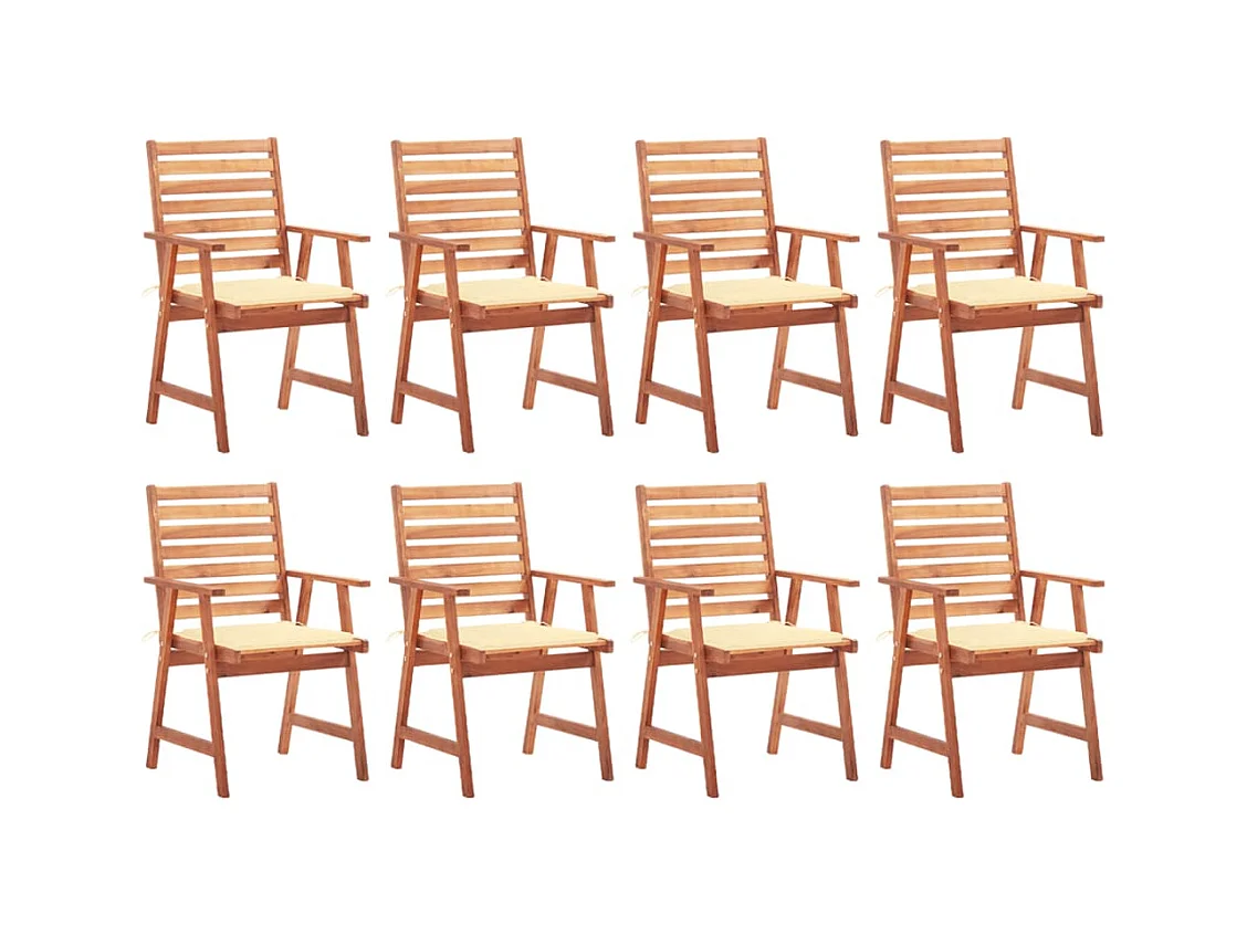 Chaises à dîner d'extérieur 8 pcs avec coussins Acacia massif