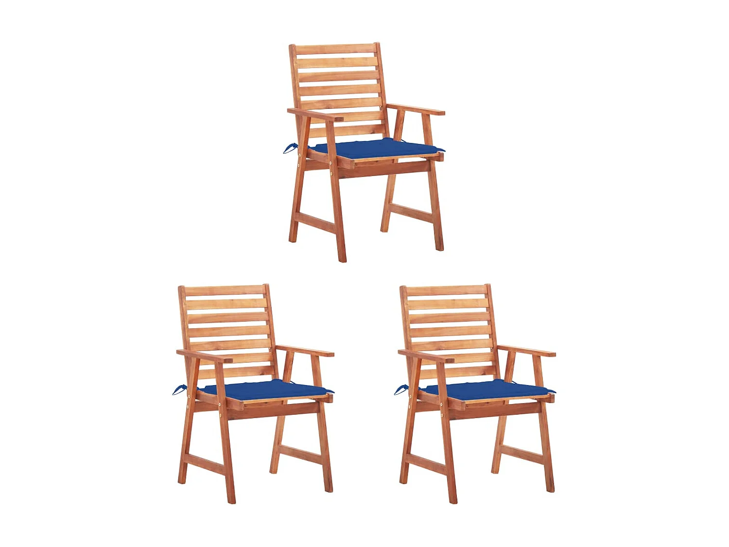 3 sillas de comedor de exterior con cojines de acacia maciza
