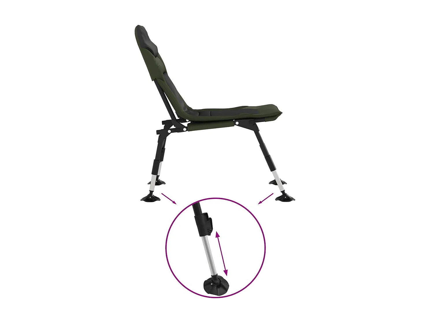 Chaise de pêche avec pieds à boue réglables pliable vert