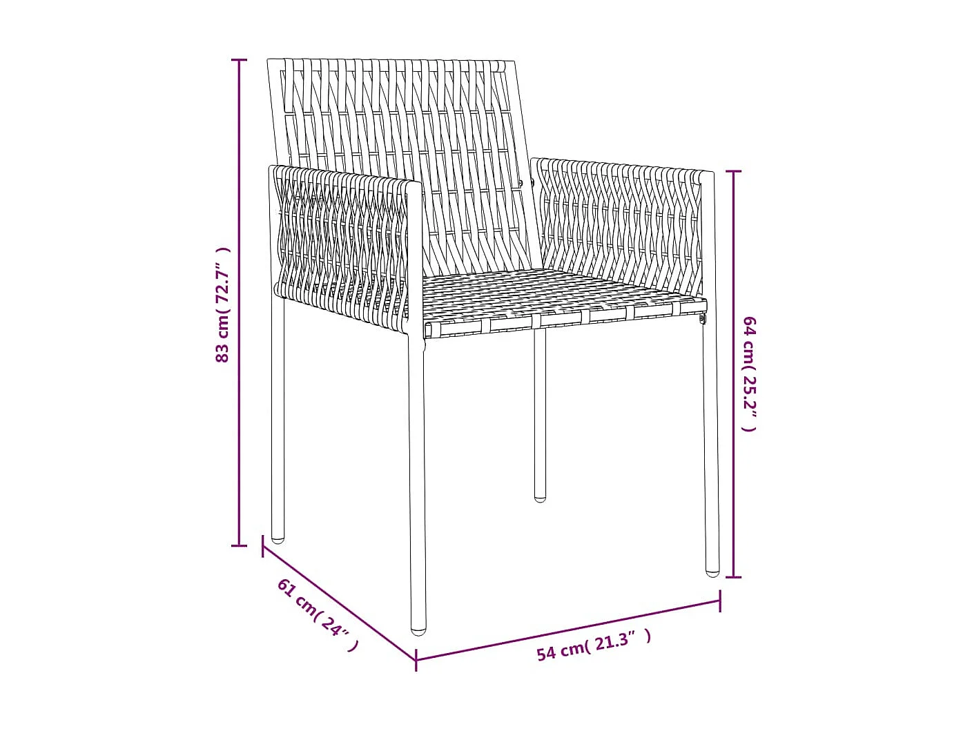 Set di 2 sedie e cuscini da giardino in rattan marrone 54x61x83 cm